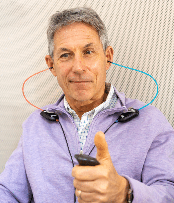 man taking a hearing test